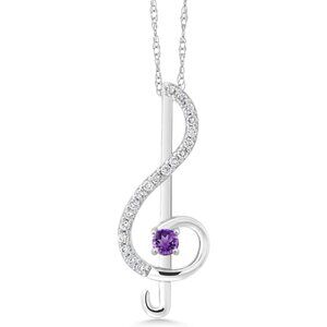 Treble Clef Pendant Necklace For Women By Keren Hanan | 10K White Gold | Round P